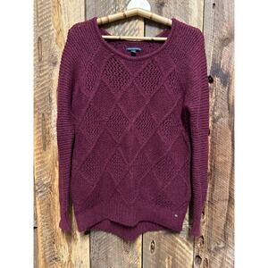 American Eagle Outfitters Burgundy M Diamond Knit Fall‎ Layering Preppy Academia